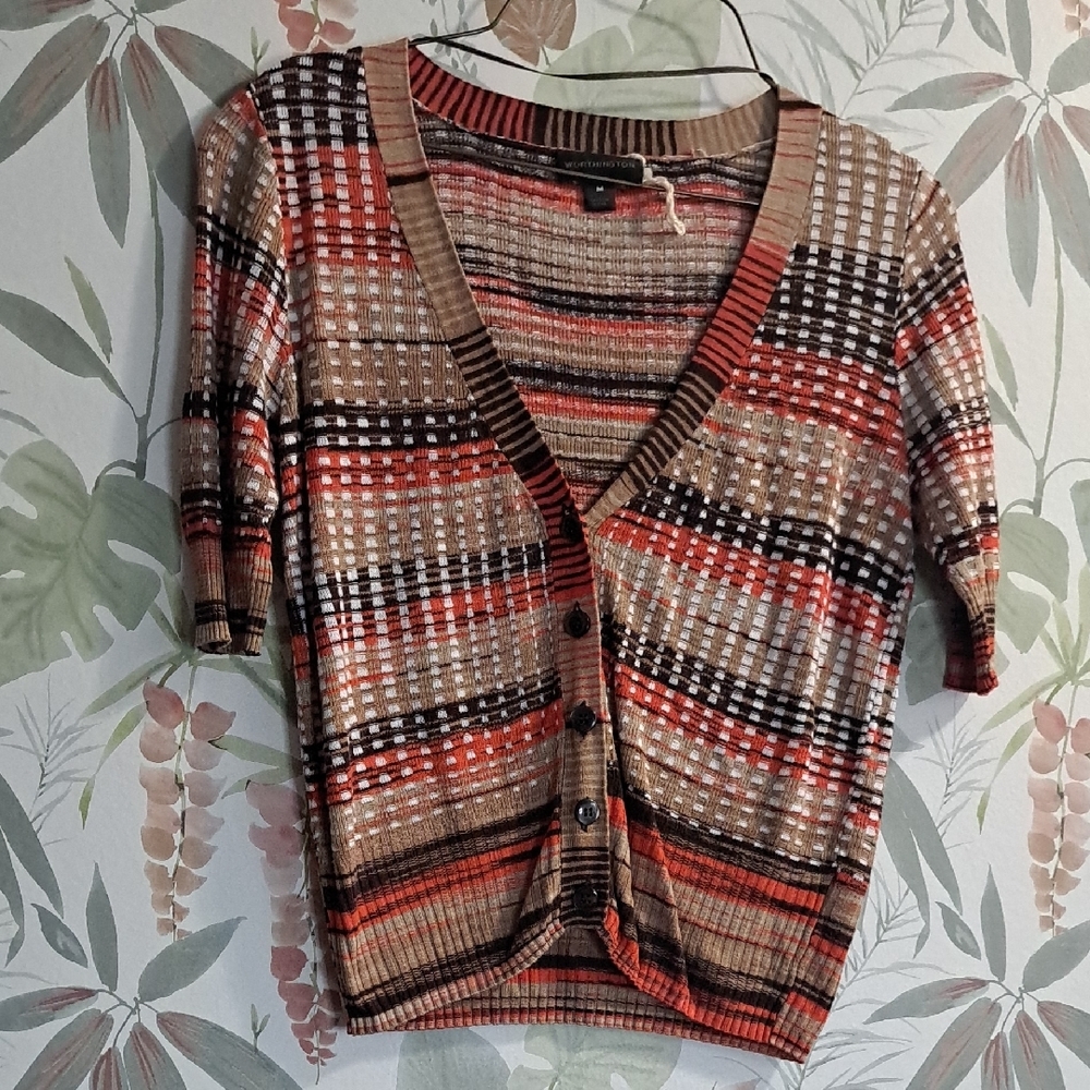 Worthington Multicolor Striped Button Up Cardigan Size Medium